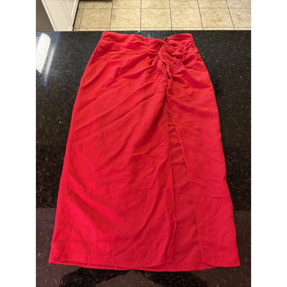H&M Linen Skirt Sz 10 Maxi High Slit Twist Waist Lightweight Old Money Vibes‎